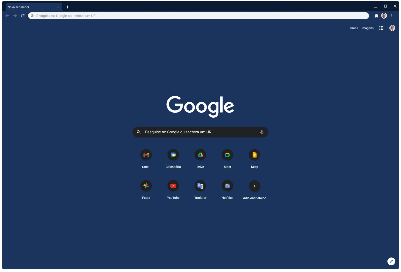 Janela do navegador Chrome a apresentar Google.com, com o tema Slate.